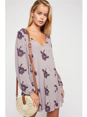 Free People Emma Austin Mini Dress Lavender Embroidered Boho XS NWOT